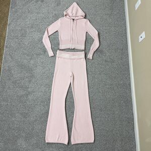 Justify Hoodie Pants Set Juniors Large Pink Knit Zip Up Lounge Sweatsuit